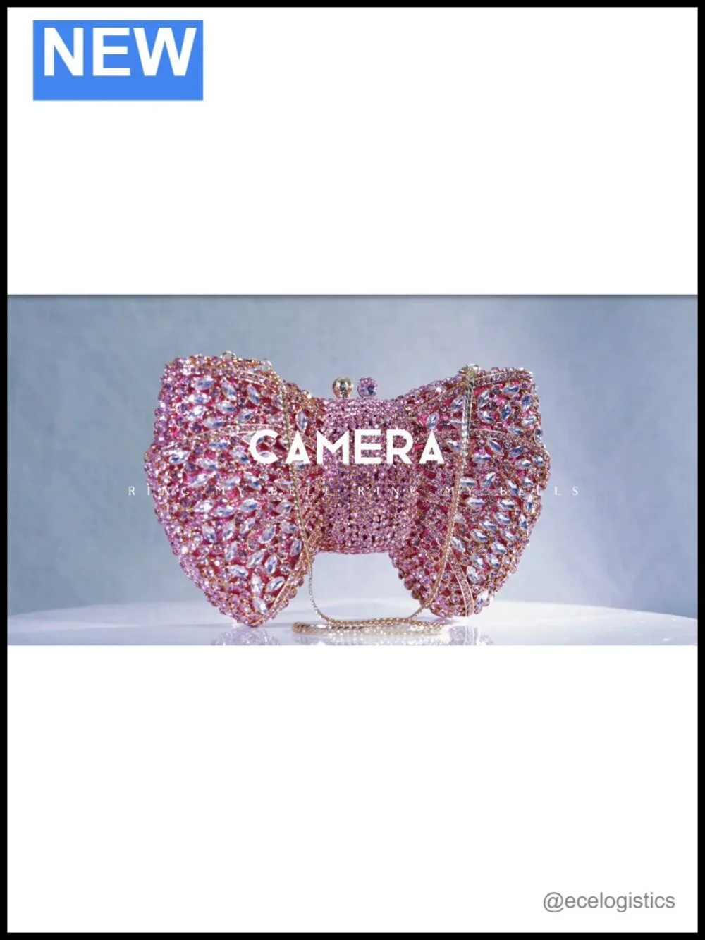 Handmade Rhinestone Bow Clutch Bag with Pearl Chain